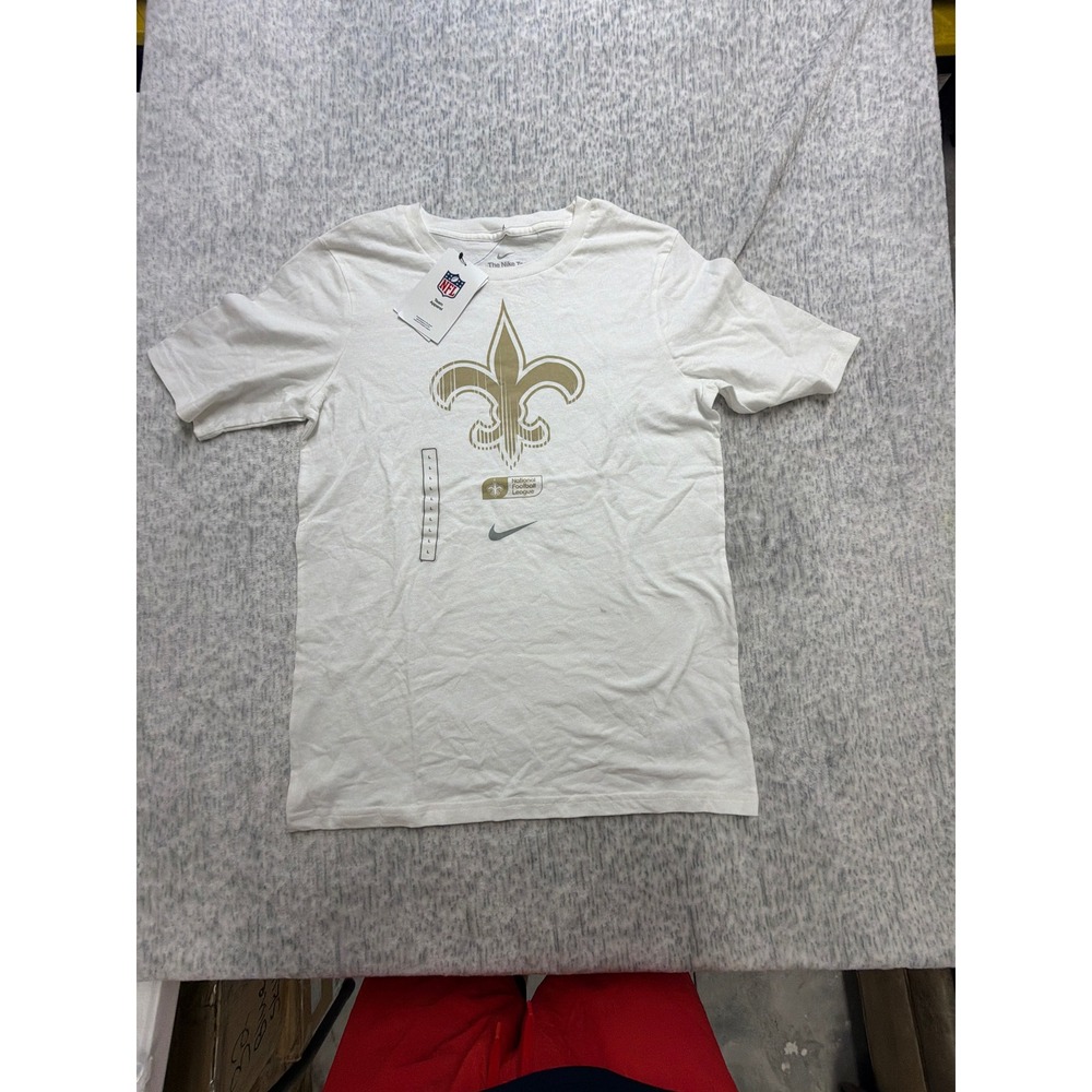 Nike New Orleans Saints NFL Youth T-Shirt‎ White Gold Fleur-de-lis L 14/16 NWT